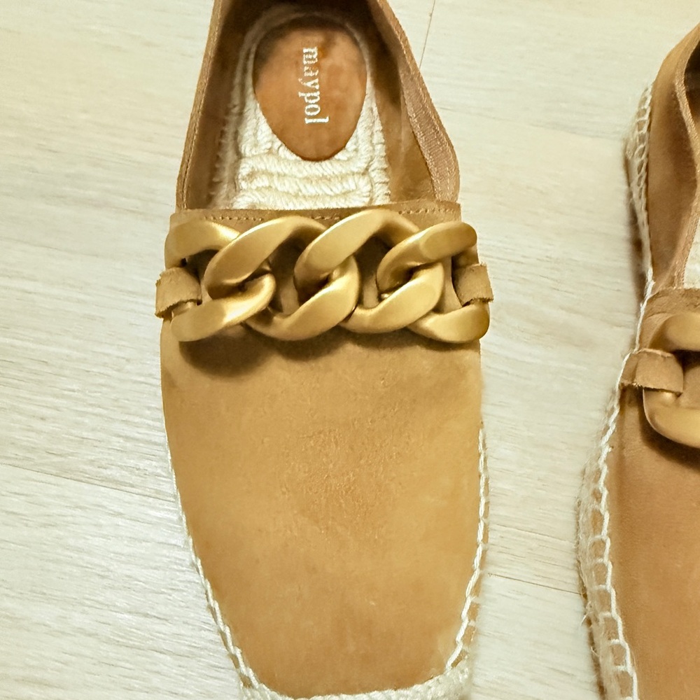Maypol Tan Suede Gold Chain Espadrille Loafers EU 38 Made in Spain - Picture 9 of 15